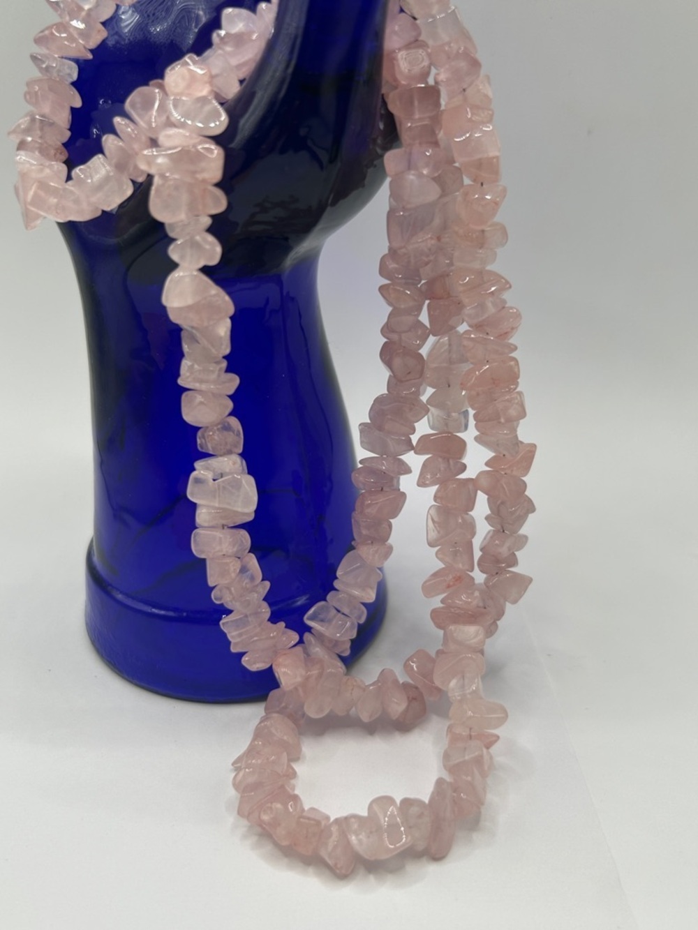 Vintage Pink Rose Quartz stone Necklace 34” Unisex Jewelry - Picture 8 of 14